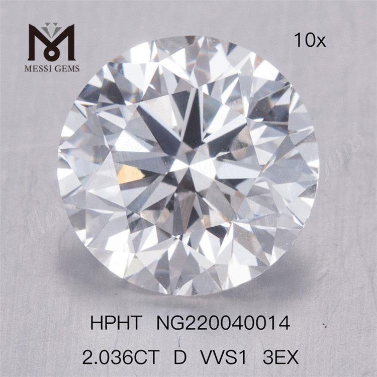 Diamant de laboratoire 2.036CT HPHT D VVS1 3EX diamant de laboratoire rond