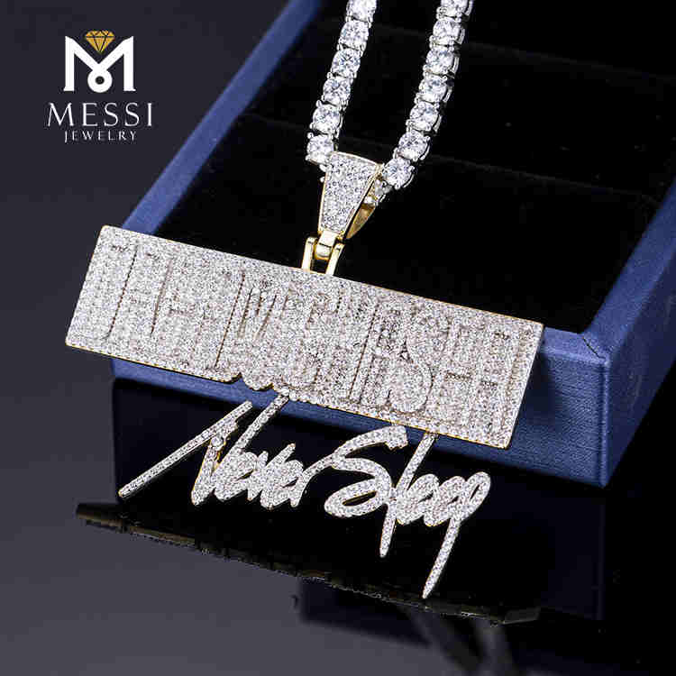 Hip hop personnalisé grande taille argent plaqué or moissanite collier de mode rappeur pendentif bijoux