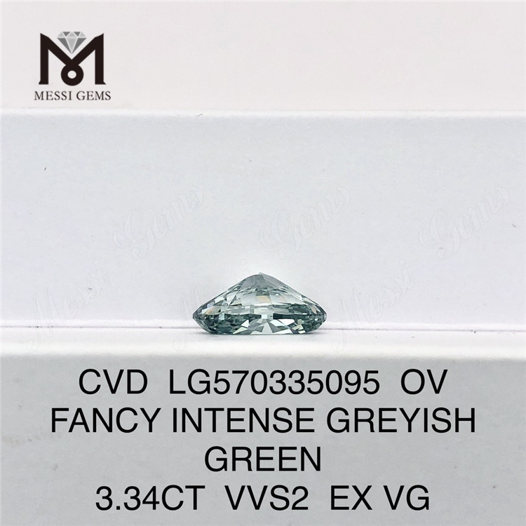 3.34CT OV FANCY VERT GRIS INTENSE VVS2 EX VG diamant cultivé en laboratoire CVD LG570335095