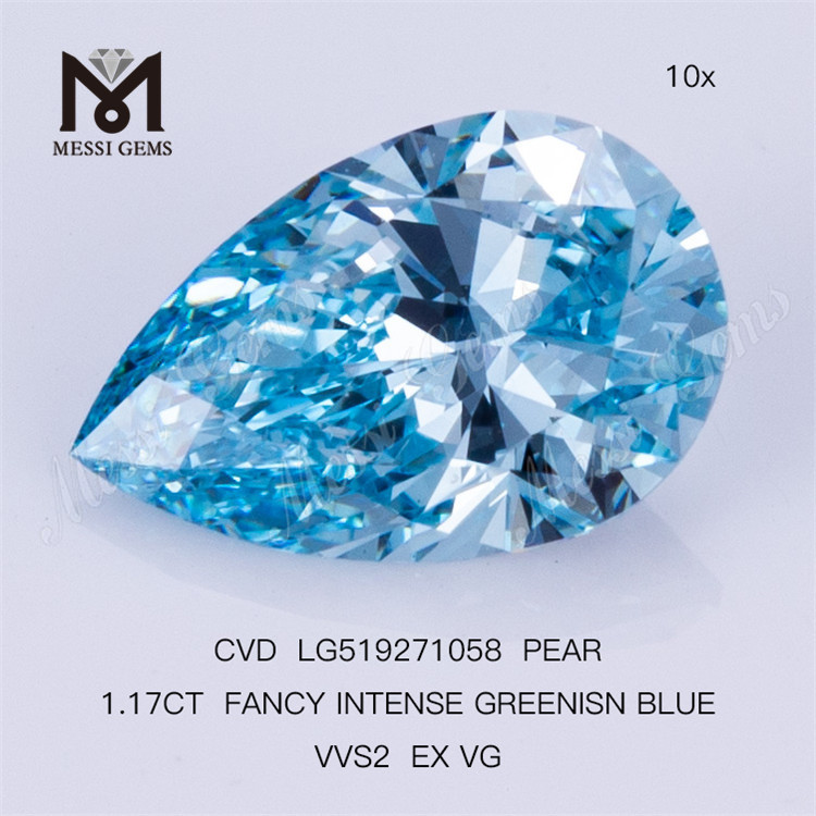1.17CT FANCY INTENSE GREENISN BLUE VVS2 EX VG PEAR diamant cultivé en laboratoire CVD LG519271058