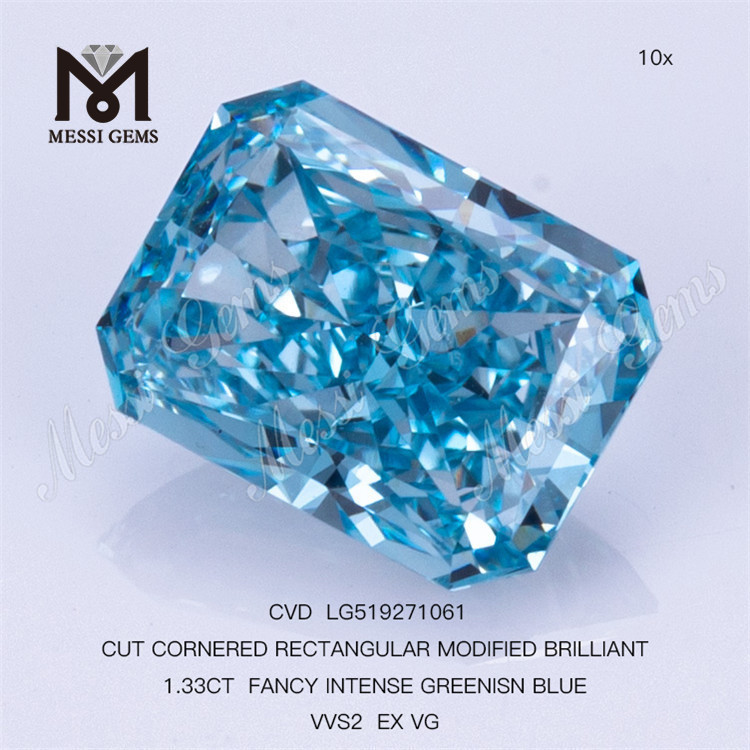 1.33CT FANCY INTENSE GREENISN BLUE VVS2 EX VG RECTANGULAIRE diamant cultivé en laboratoire CVD LG519271061 