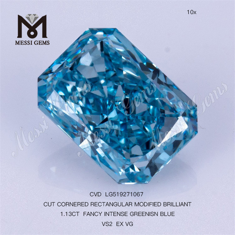 1.13CT RECTANGULAIRE FANCY INTENSE GREENISN BLUE VS2 diamant de laboratoire CVD LG519271067