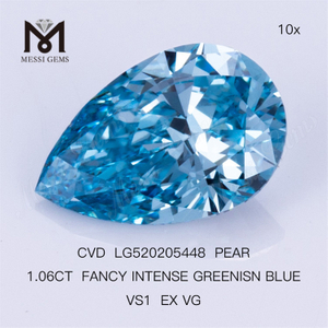 1.06CT POIRE FANCY INTENSE GREENISN BLEU VS1 EX VG diamant de laboratoire CVD LG520205448
