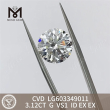 3.12CT G VS1 ID Diamant cultivé cvd 3ct LG603349011 Excellence optique 丨 Messigems 