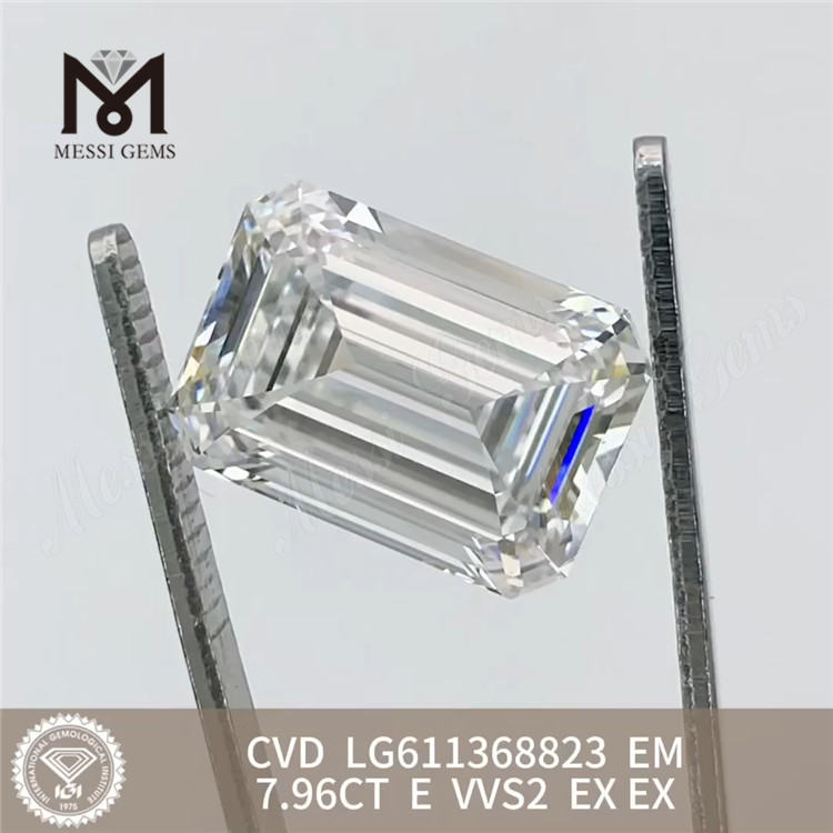 7.96CT E VVS2 taille émeraude du laboratoire de diamants CVD LG611368823丨Messigems 