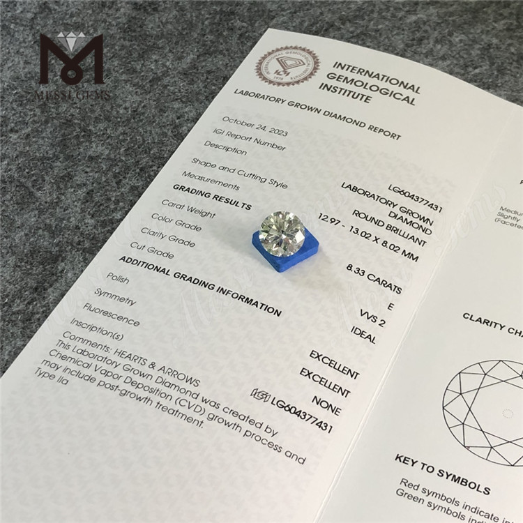 Diamant certifié igi de 8,33 ct E VVS2 pour la création de bagues de fiançailles personnalisées 丨 Messigems LG604377431