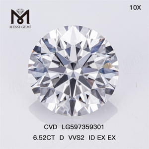 Diamants de culture en laboratoire 6.52CT D VVS2 ID EX EX CVD Votre source d'achat en gros LG597359301丨Messigems