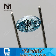 Diamant ovale de laboratoire VS1 INTENSE BLUE de 3,33 CT Pureté et perfection 丨 Messigems CVD S-LG3955