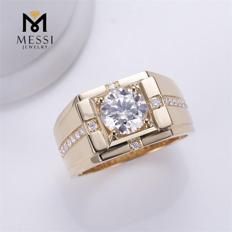 Bague en or jaune 18 carats avec diamants ronds IGI Round Lab de 7,5 mm pour hommes