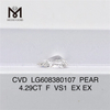 Diamants certifiés 4.29CT F VS1 PEAR IGI à vendre Excellente valeur CVD LG608380107丨Messigems