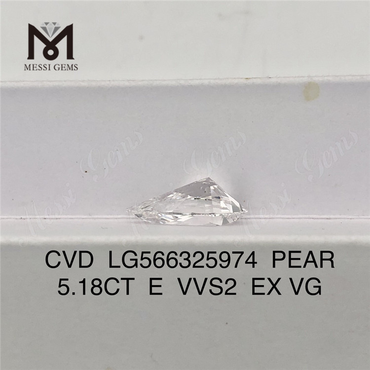 Diamant simulé taille poire 5,18 CT E VVS2 EX VG CVD LG566325974丨Messigems 