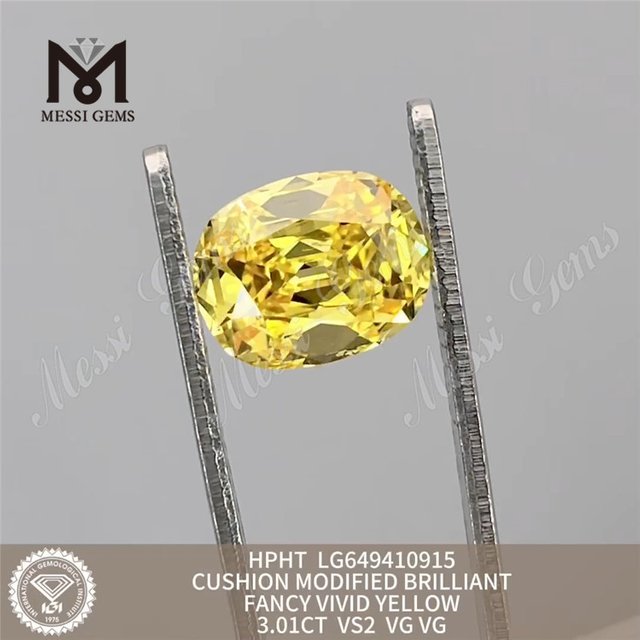 3.01ct coussin fantaisie jaune vif vs2 homme fait diamons hpht lg649410915 