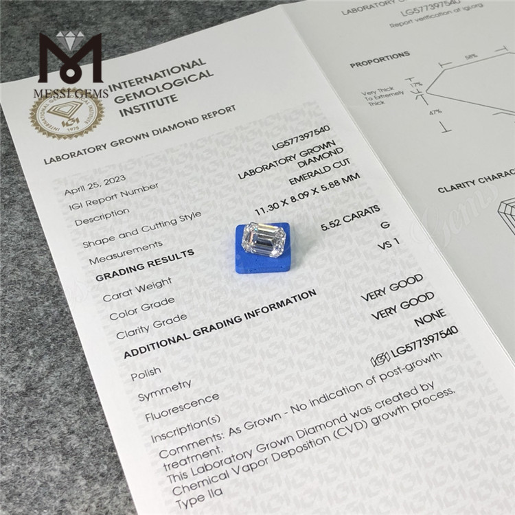 5.52CT G VS1 VG CVD Emerald Laboratory Grown Diamonds LG577397540 丨 Messigems CVD