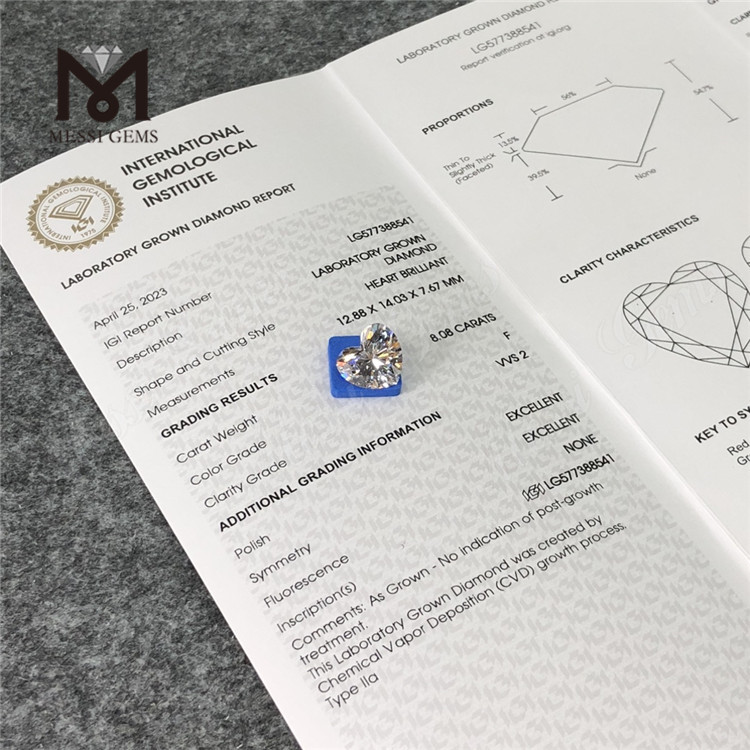 8.08ct F VVS2 EX HS CHOCE CVD CVD DIAMONDS FABRICATIFS LG577388541 丨 MESSIGEMS