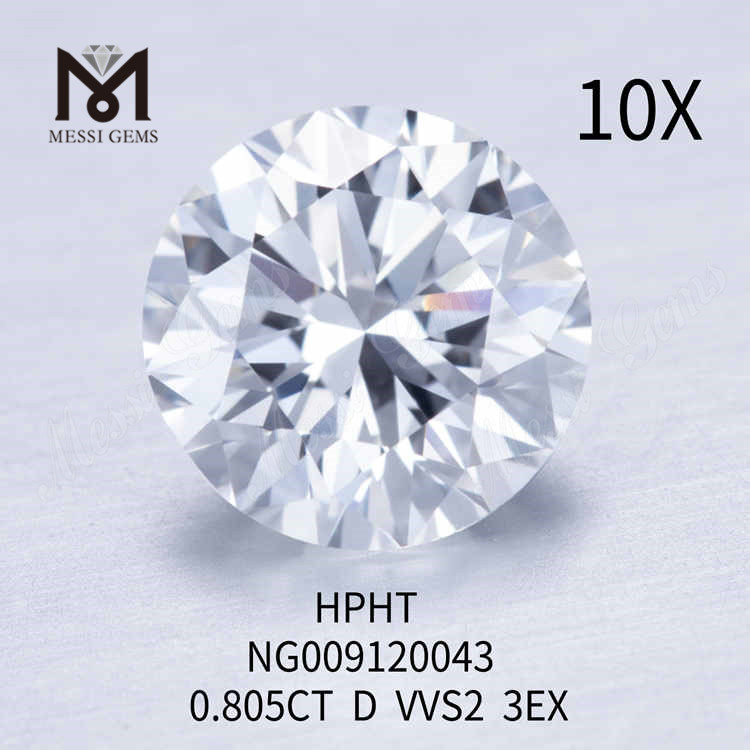 Diamant rond créé en laboratoire de 0,805 carat D VVS2 3EX