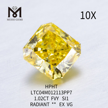 Diamants de laboratoire jaune vif fantaisie taille radiant 1.02ct SI1
