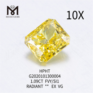 1,09 ct FVY/SI1 Diamants de laboratoire de couleur taille éclatante EX