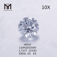 1.71 carat D VS2 Diamant rond cultivé en laboratoire IDEAL