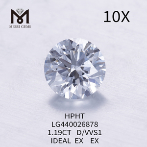 1,19 carat D VVS1 IDEAL EX EX Diamant rond cultivé en laboratoire