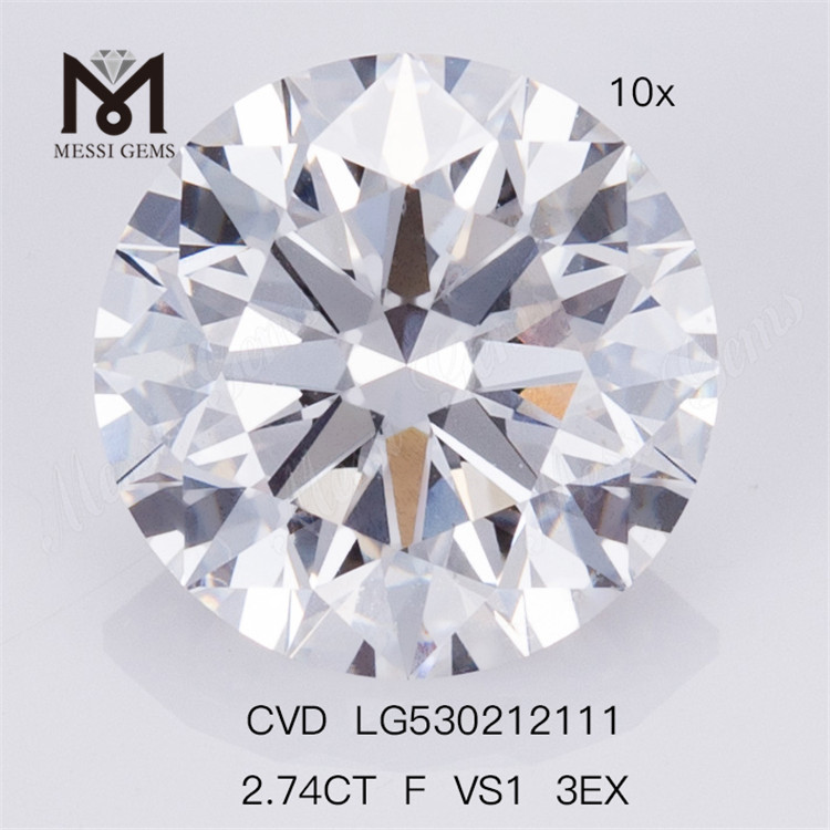 2.74CT F VS1 3EX forme ronde diamant synthétique cultivé en laboratoire prix d'usine 