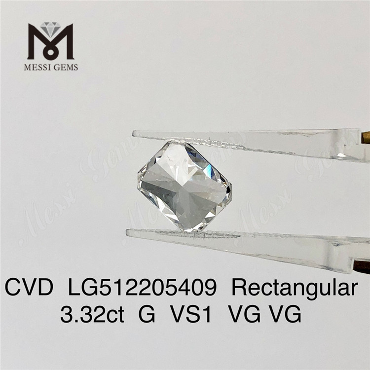 3.32CT G VS cvd Lab Grown Diamond RECTANGULAIRE IGI Certificate diamant de laboratoire