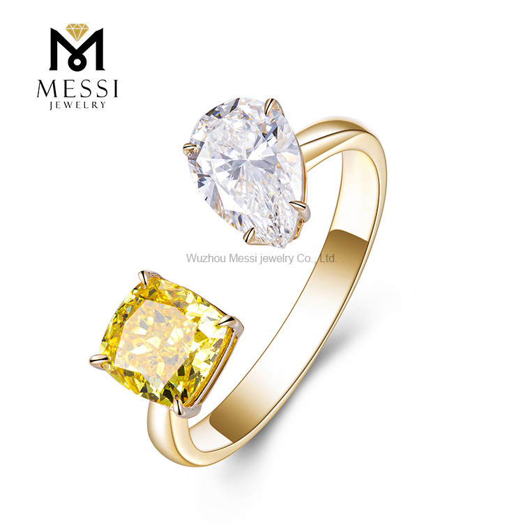 Bague en or 18 carats bague de mode jaune et bague en diamant de laboratoire blanc pour femme