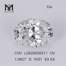 1.06ct D VVS1 EX EX OVALE Diamant Synthétique CVD