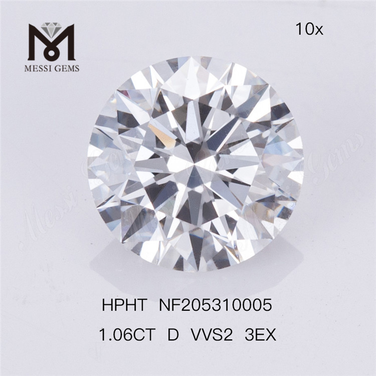 1.06ct D Couleur VVS2 3EX Diamant synthétique HPHT rond cultivé en laboratoire