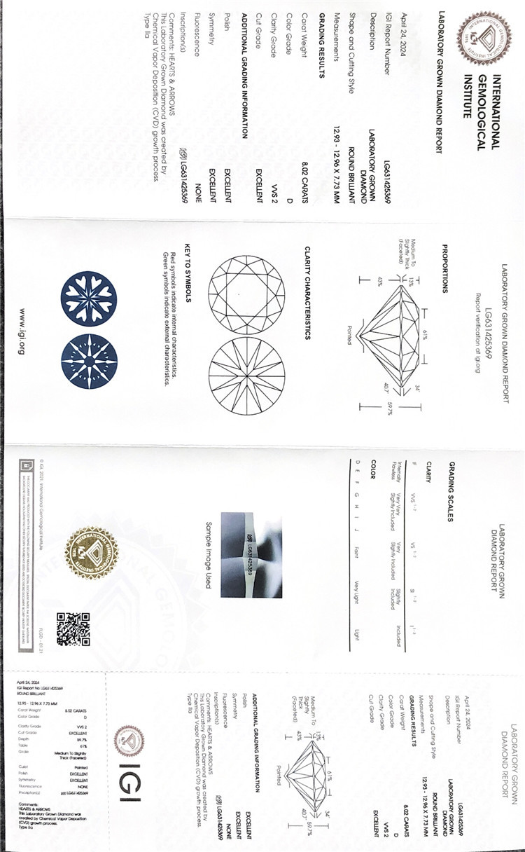 Diamants manufacturés blancs en vrac de 8 carats