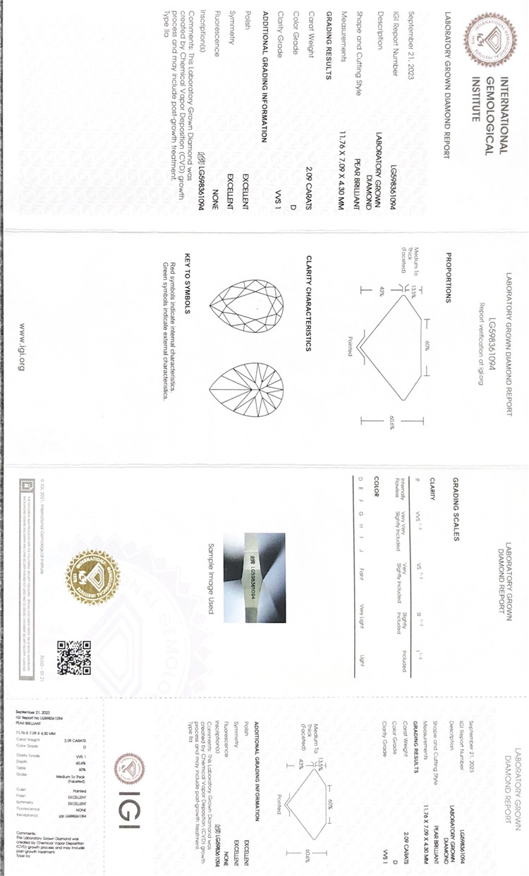 Certificat de diamant cvd 2ct