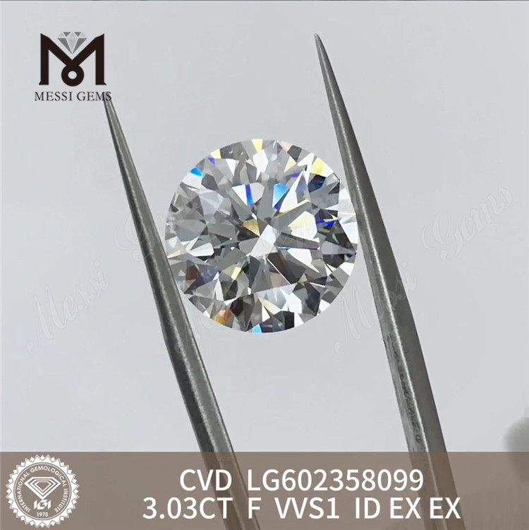 3.03CT F VVS1 ID EX EX CVD Diamants cultivés en laboratoire pour bijoux LG602358099丨Messigems