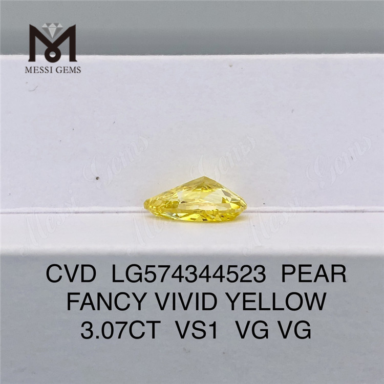 3.07CT VS1 VG VG POIRE Fantaisie Jaune Vif Cvd Diamant CVD LG574344523 
