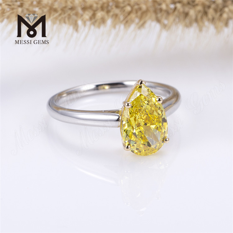 3ct Solitaire Elegance Lab diamant cultivé Bague en diamant poire jaune