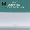 0,60 carat D VS1 EX Cut Grade diamant rond créé en laboratoire HPHT