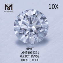 0,73 carat D VS2 RD Diamants de laboratoire IDEAL Cut Grade HPHT