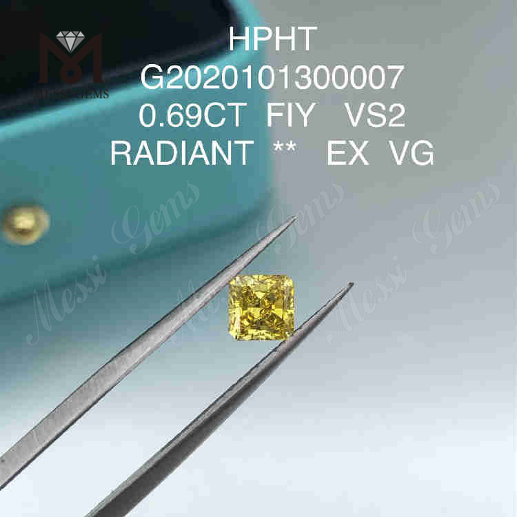 0.69ct FIY diamants fantaisie jaunes cultivés en laboratoire VS1 taille Radiant 