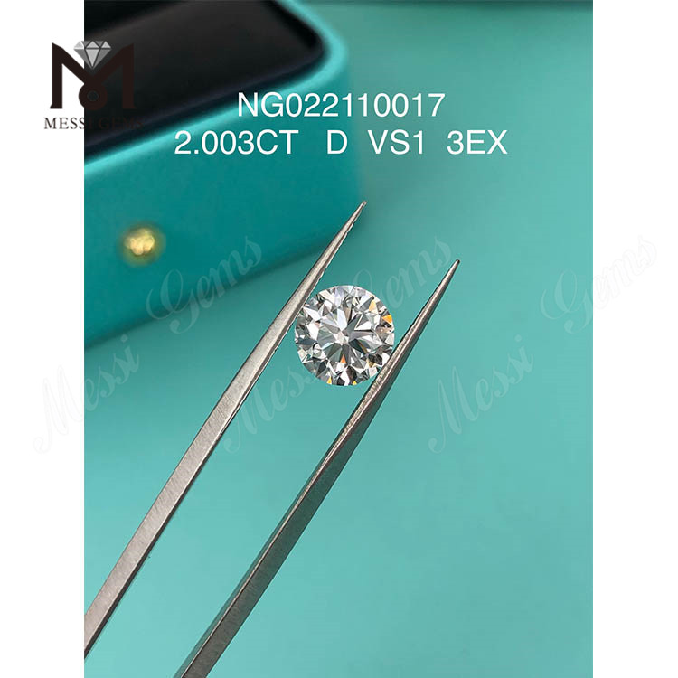 Diamant de laboratoire 2.003 carats Round D VS1 EX Cut