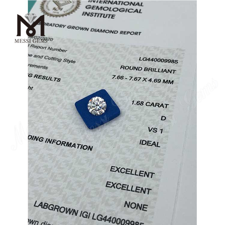Diamants de laboratoire 1,68 carat D IDEAL vs1 