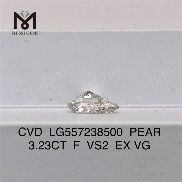 3.23CT F VS2 EX VG CVD PEAR diamant cultivé en laboratoire de haute qualité