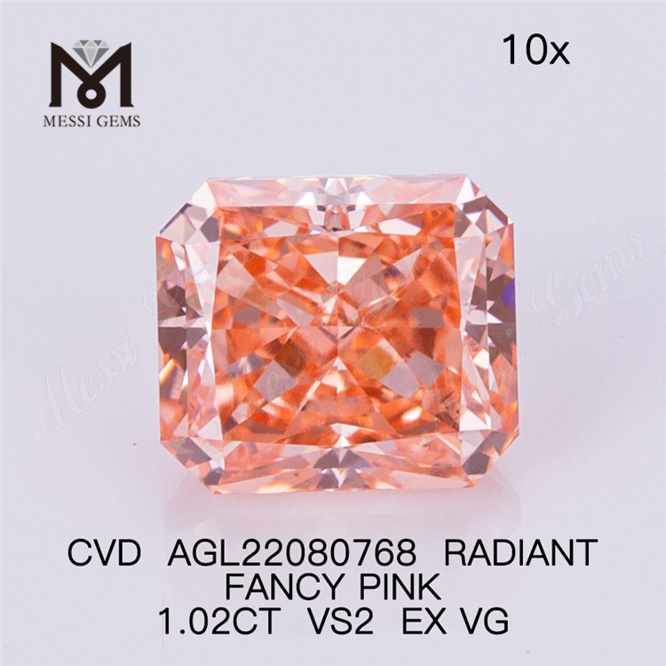1.02CT RADIANT FANCY ROSE CVD diamant VS2 EX VG diamant de laboratoire AGL22080768 