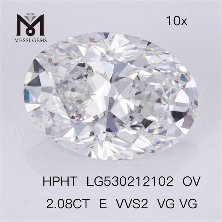 Diamant synthétique ovale de couleur E HPHT de 2,08 carats cultivé en laboratoire