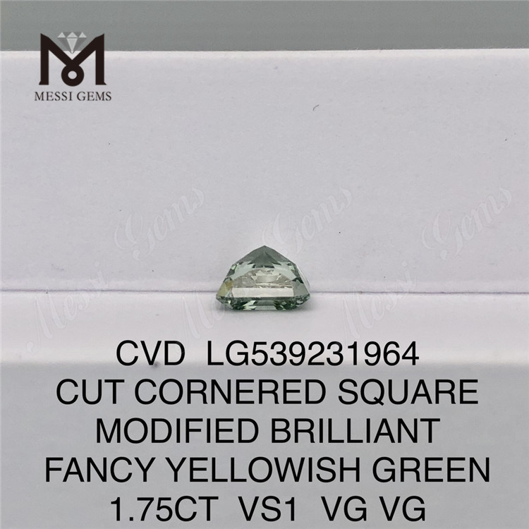 1.75CT CARRÉ MODIFIÉ BRILLANT FANTAISIE JAUNE VERT VS1 VG VG diamant de laboratoire LG539231964 