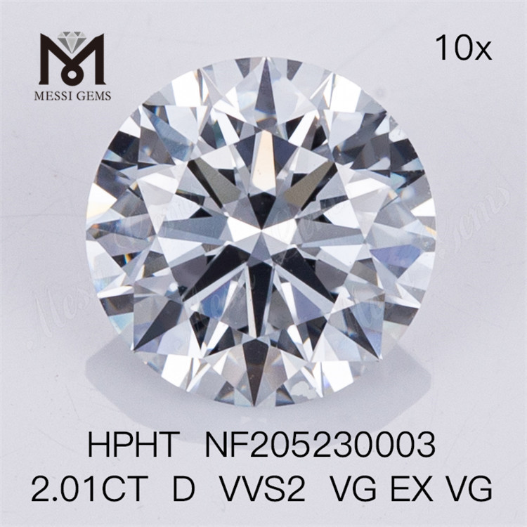 2.01CT Round Brilliant Cut D Vvs2 VG EX VG 2 carats coût du diamant cultivé en laboratoire