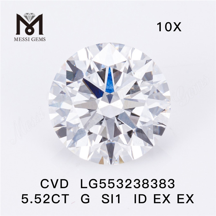 5.52CT G SI1 ID EX EX diamant cultivé en laboratoire cvd 5ct meilleurs diamants fabriqués par l'homme