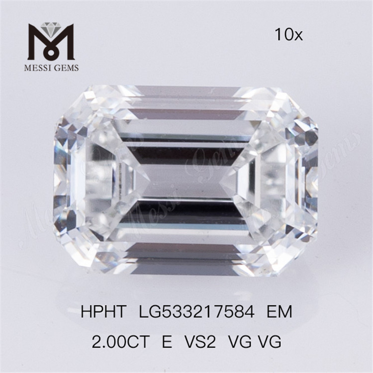 2ct E VS2 VG VG diamant cultivé en laboratoire taille émeraude