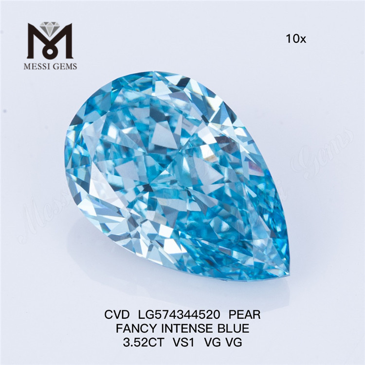 3.52CT PEAR FANCY INTENSE BLUE VS1 VG VG laboratoire créé poire diamant CVD LG574344520