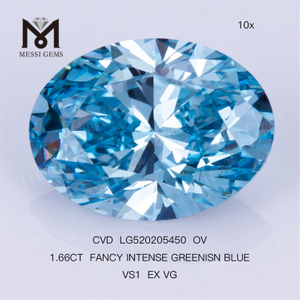 1.66CT OV FANCY INTENSE GREENISN BLEU VS1 EX VG diamant de laboratoire CVD LG520205450