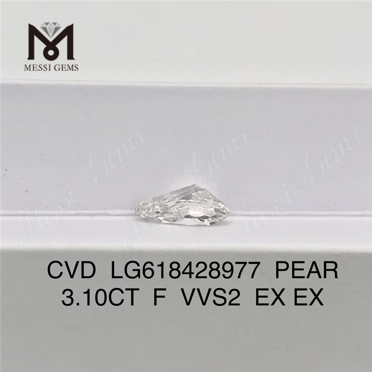 3.10CT F VVS2 PEAR Sparkle laboratoire fabriqué des diamants vvs CVD 丨 Messigems LG618428977