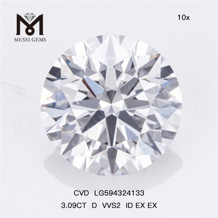 3.09CT D VVS2 ID EX EX CVD Diamants manufacturés de qualité supérieure LG594324133丨Messigems