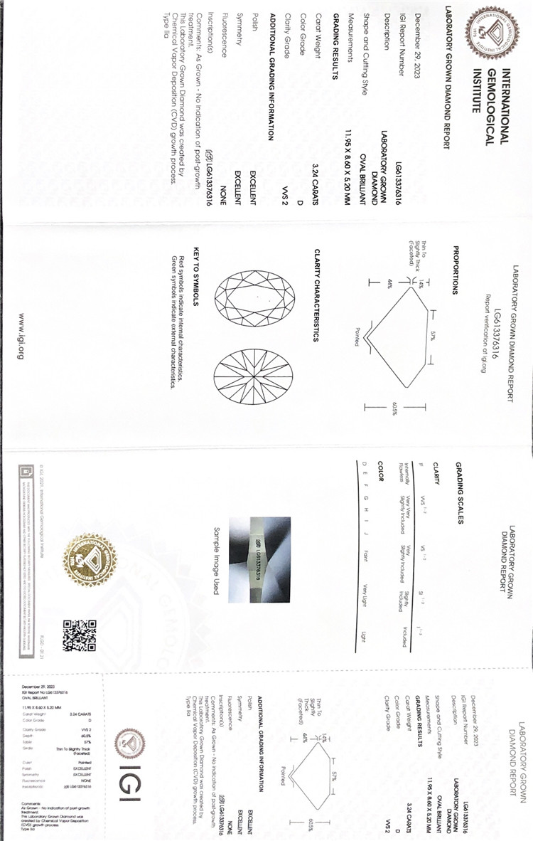 Diamant igi fabriqué en laboratoire certifié IGI